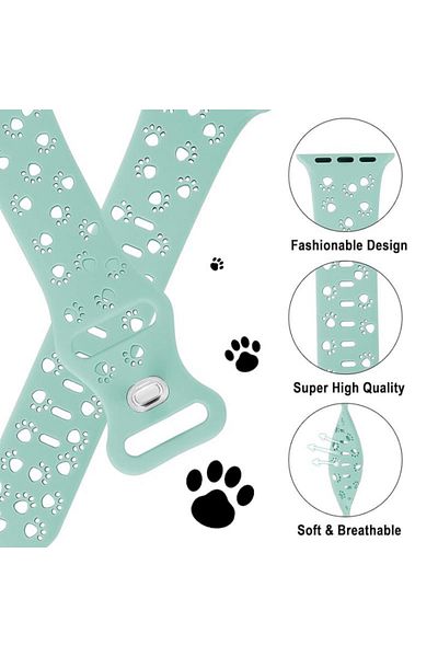 REDz Accessories Curea sport Puppy Paws, pentru Apple Watch, design Puppy Paws, silicon, turcoaz - 38/40/41 mm