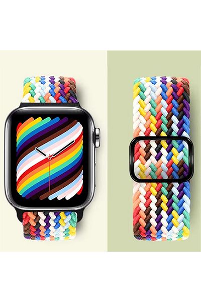 REDz Accessories Curea Solo Loop, elastică, Apple Watch, reglabilă, textilă, curcubeu/alb - 44/45/46/49 mm
