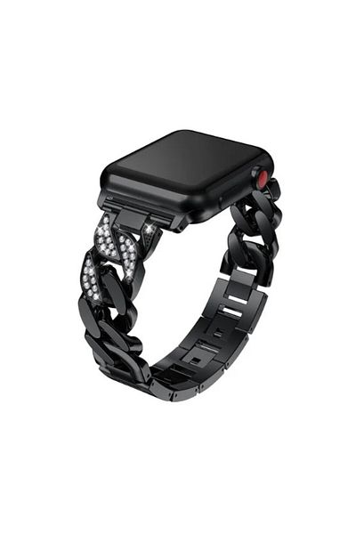 REDz Accessories Curea pentru Apple Watch Look, oțel inoxidabil, lanț/zale cu cristale, neagră - 44/45/46/49 mm