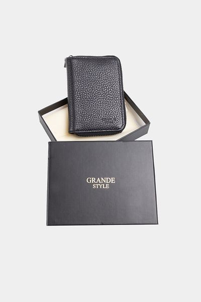 Grande Style 01786 Unisex Πορτοφόλι με φερμουάρ από γνήσιο δέρμα ΜΑΥΡΟ