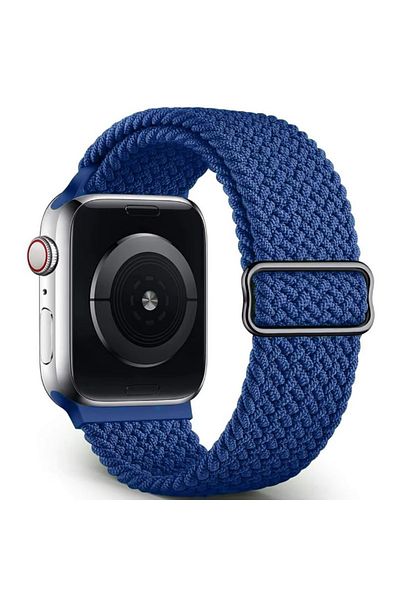 REDz Accessories Curea Solo Loop, elastică, Apple Watch, reglabilă, aspect tricotat, material textil, albastră - 38/40/41 mm