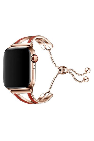 REDz Accessories Deluxe Strap, Apple Watch, Fashion, Stainless Steel, Women, Rose-gold And Red - 44/45/46/49 Mm
