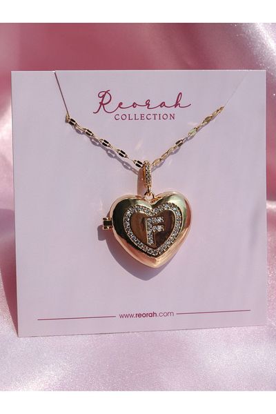 Reorah Collection Heart Letter Locket Steel Necklace-Letter F