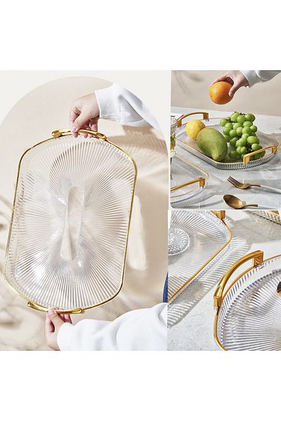 PUFO Tavă decorativă elegantă pentru servirea aperitivelor, prăjiturilor, fructelor, cu mânere rotunde, 35 cm