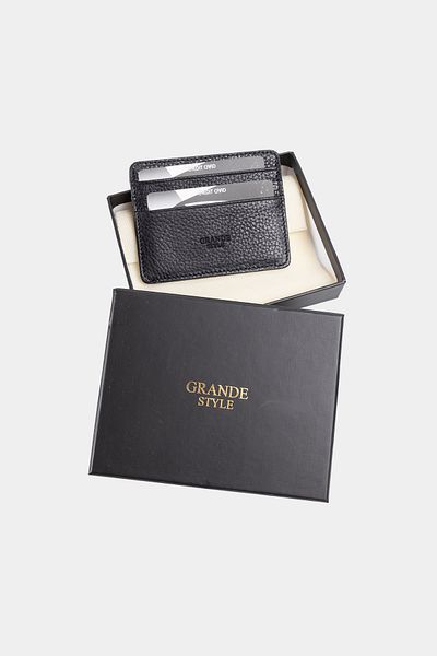 Grande Style 0530 Unisex Γνήσιο Δερμάτινο Θήκη Κάρτας Λεπτή ΜΑΥΡΗ