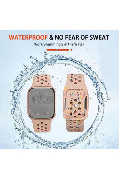 REDz Accessories Διάτρητο λουράκι με πολύχρωμες σταγόνες, Sport, για Apple Watch, Σιλικόνη, Κρεμ - 38/40/41 mm