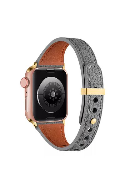 REDz Accessories Curea Eternal Ultra-Subțire, pentru Apple Watch, efect de piele, reglabilă, gri - 38/40/41 mm