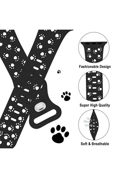 REDz Accessories Curea sport Puppy Paws, pentru Apple Watch, design Puppy Paws, silicon, neagră - 44/45/46/49 mm
