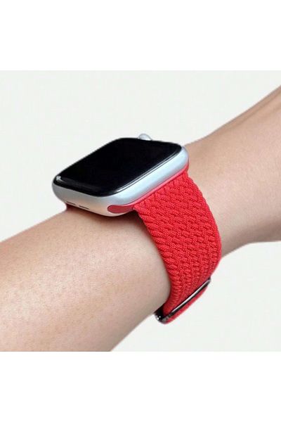 REDz Accessories Solo Loop Strap, Elastic, Apple Watch, Adjustable, Knitted Look, Textile, Red - 44/45/46/49 Mm