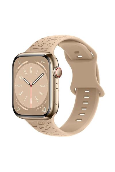 REDz Accessories Λουράκι 3D με εκτύπωση ζώων, σιλικόνης για Apple Watch, ρυθμιζόμενο, χαραγμένο, κρεμ - 44/45/46/49 mm