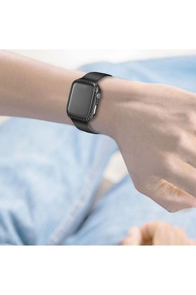 REDz Accessories Apple Watch 7/8/se2 Case, Carbon Fiber Look, Full Protection, Black - Apple Watch 7/8 45mm