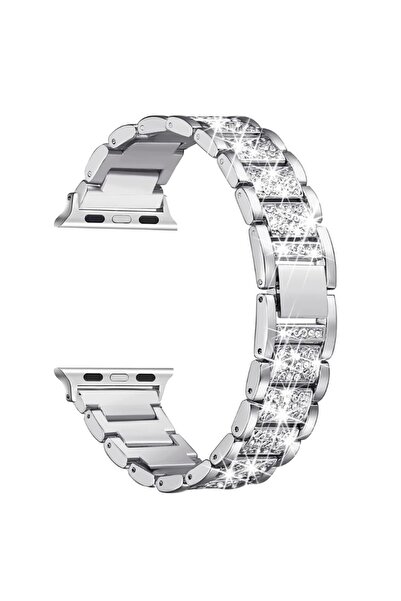 REDz Accessories Μεταλλικό λουράκι για Apple Watch, Μοντέλο με κρίκους/ζιρκόνιο, Ανοξείδωτο ατσάλι, Ασημί - 38/40/41 mm