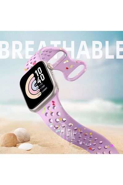 REDz Accessories Perforated Strap with Colorful Drops, Sport, For Apple Watch, Silicone, Lilac - 38/40/41 mm
