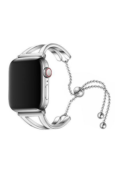 REDz Accessories Curea Deluxe pentru Apple Watch, Fashion, oțel inoxidabil, damă, argintiu-alb - 44/45/46/49 mm