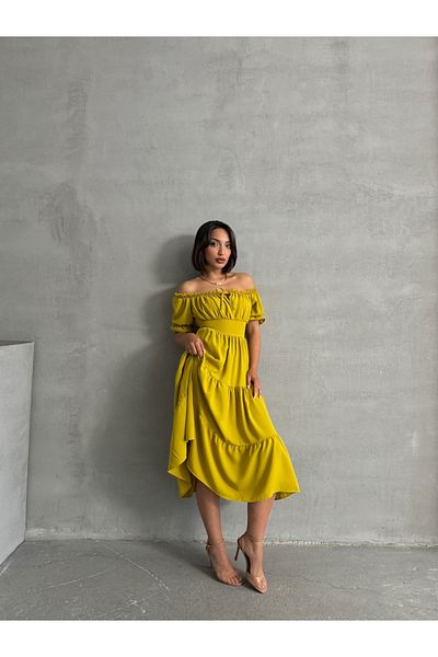 BEJNA فستان نسائي مرن بياقة مجمعة