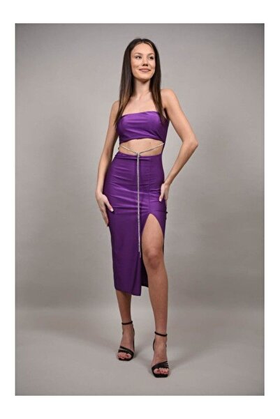 FASHIONLAND DIVINO ΦΟΡΕΜΑ MIDI ΑΜΕΣΑ ΜΕ ΛΑΣΤΙΧΑΚΙΑ Μωβ XS-S