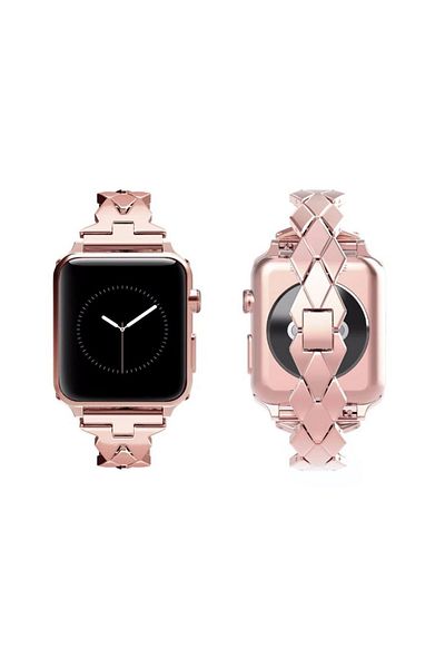 REDz Accessories Metal Strap For Apple Watch, Luxury Rhombus Model, Stainless Steel, Rose-gold - 44/45/46/49 Mm