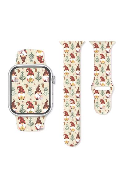 REDz Accessories Curea Gnomes and Gifts, Sport, pentru Apple Watch, design de Crăciun, silicon, crem - 38/40/41 mm