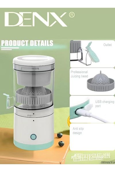 Denx عصارة الحمضيات، عصارة البرتقال الكهربائية مع محرك قوي وكابل شحن USB