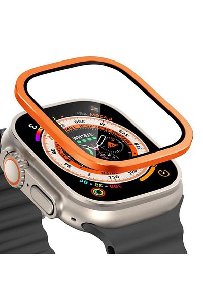 REDz Accessories Glass Screen Protector, Compatible With Apple Watch Ultra 49mm, Full Size, Colored Edges, Orange