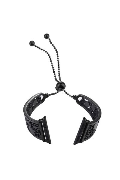 REDz Accessories Curea florală goală, Apple Watch, model floral, reglabilă, oțel inoxidabil, neagră - 44/45/46/49 mm