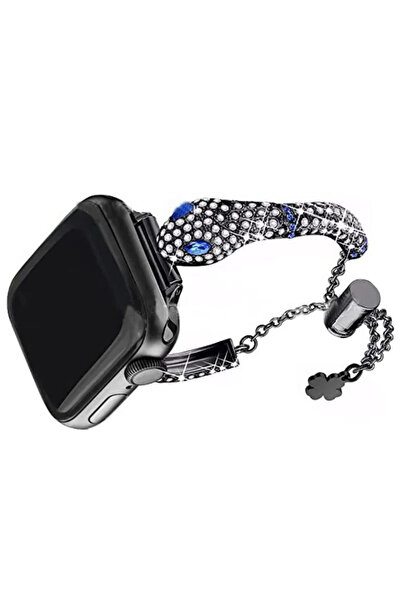 REDz Accessories Λουράκι με κρυστάλλινο σχήμα φιδιού για Apple Watch, με πέτρες φιδιού/στρας, ρυθμιζόμενο, μαύρο - 44/45/46/49 mm