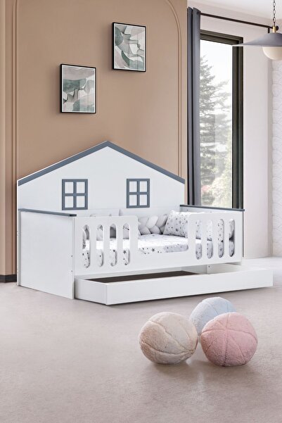 Setay Bello Çocuk Odası Takımı, Bello Yavrulu Karyola, Fethiye 3 Kapaklı Dolap - Gri