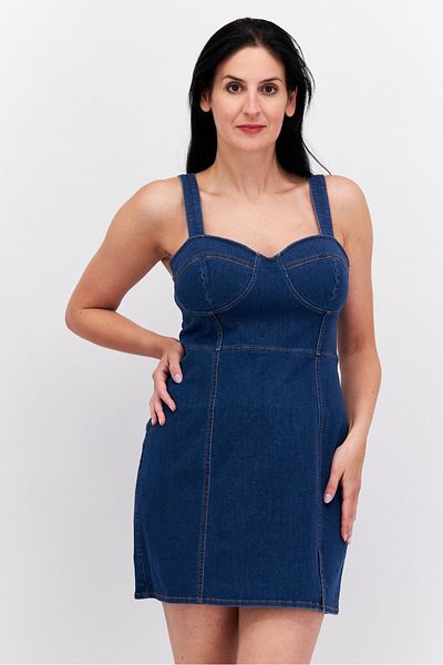 Esprit Women Washed Mini Dress, Blue