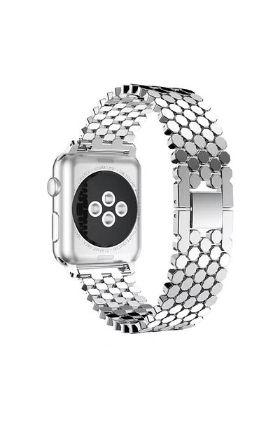 REDz Accessories Curea metalică pentru Apple Watch, hexagonală, fashion, argintie - 44/45/46/49 mm