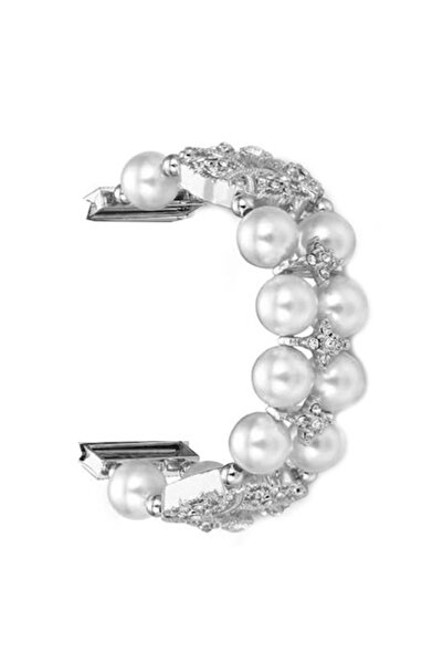 REDz Accessories Curea pentru Apple Watch Fashion, Perle, Cristale, Elastic, Damă, Alb - 44/45/46/49 mm