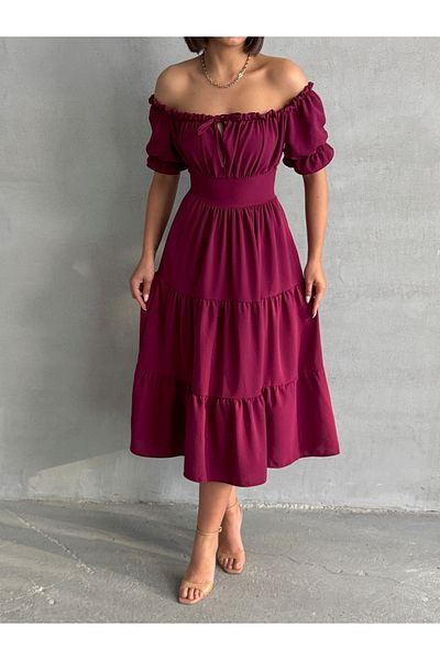 BEJNA Women's Gathered Collar Stretch Dress