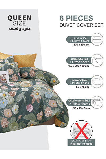 Donetella Printed Duvet Cover Set 6-Pcs – Queen Size 200x230 cm, Microfiber Fabric, No Filler Inside