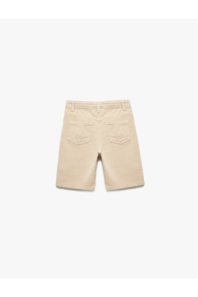 Koton Cotton Adjustable Elastic Waist Buttoned Slim Fit Jean Shorts