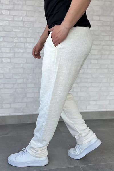 MİSHAR İTALİA Ανδρικό παντελόνι Jogger με διπλό πόδι με κορδόνια σε κρέμα