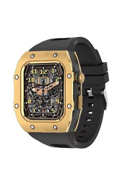 REDz Accessories Hybrid Star Case with Strap for Apple Watch 44/45mm, Adjustable, Black and Gold