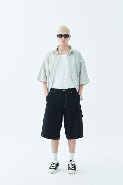 VAMOSCLO oversized Μπερμούντα τζιν σορτς μαύρο