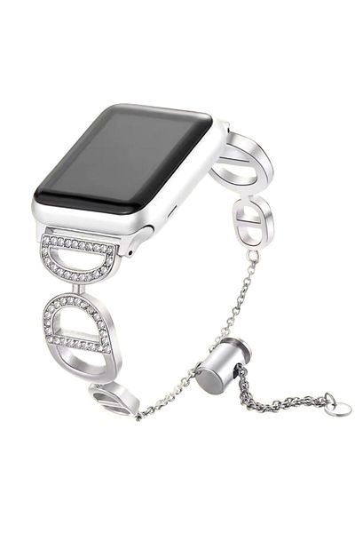 REDz Accessories Curea din cristal D, elegantă, pentru Apple Watch, design vestimentar, metalică, argintie - 38/40/41 mm