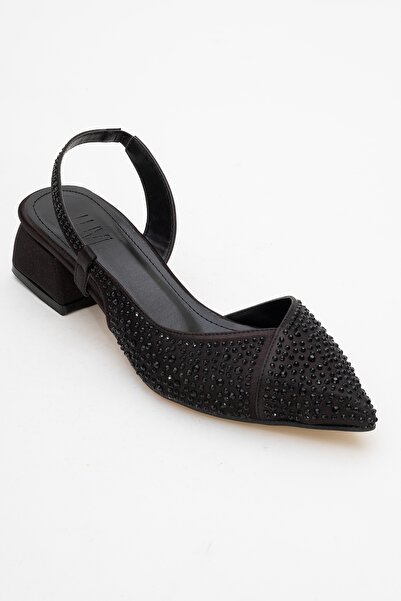 LuviShoes Γυναικεία παπούτσια με χαμηλό τακούνι SELLA Black Satin Stone