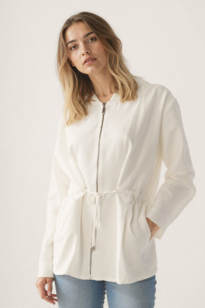 Vitrin Hooded Drawstring Waist Zippered Thin Jacket