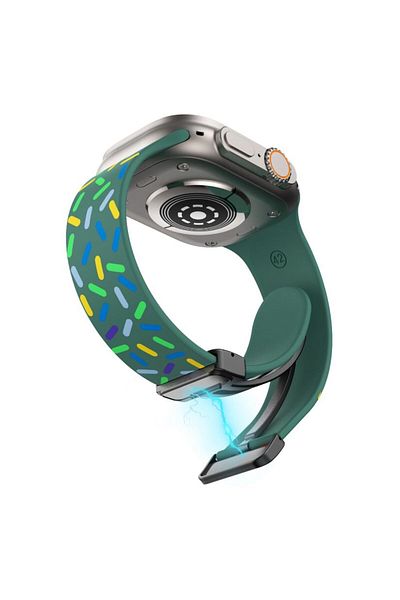 REDz Accessories Curea Confetti, Sport, Pentru Apple Watch, Magnetică/Reglabilă, Silicon, Verde/Negru - 38/40/41 mm