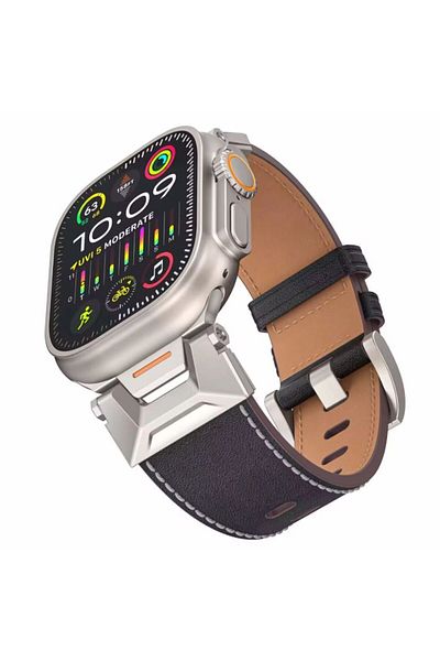 REDz Accessories Prestige Strap For Apple Watch, Leather Effect, Business Look, Adjustable, Black - 44/45/46/49 Mm