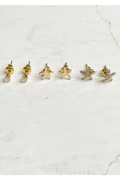 Modex Gold Color Starfish Figured Minimal Earring Set