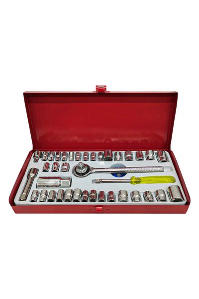 Aiwa 40 Pcs Combination Socket Wrench Set - 1/4" & 3/8" Drive, SAE & Metric, Durable Tool Kit