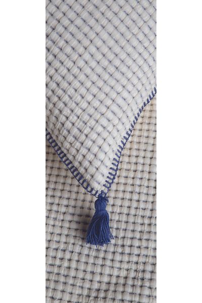 Dantela Drina Double Tasseled Bedspread & Pike Set - Indigo