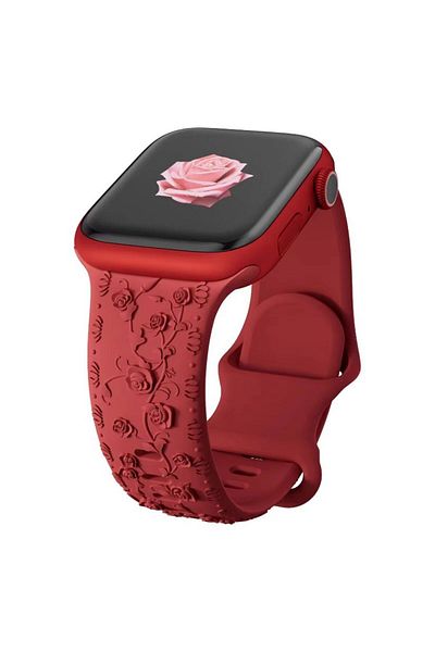 REDz Accessories Roses Strap, Engraved Silicone, For Apple Watch, Floral Details, Adjustable, Red - 38/40/41 Mm