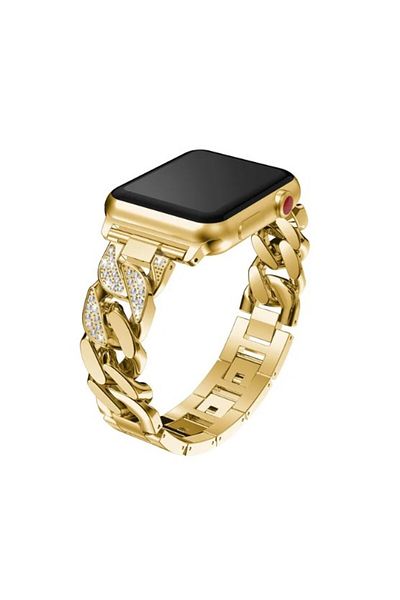 REDz Accessories Strap For Apple Watch Look, Stainless Steel, Chain/links With Crystals, Gold - 44/45/46/49 Mm
