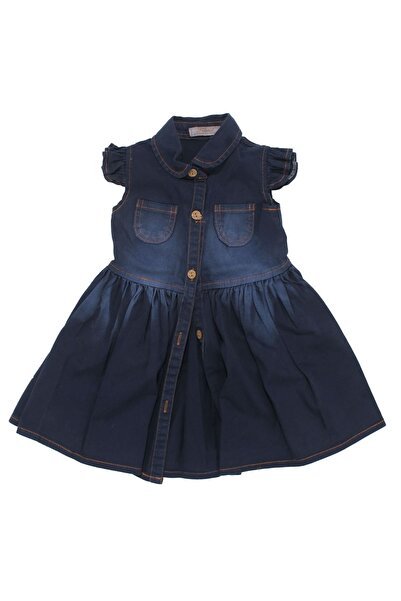 bebegen Дівчача синя джинсова сукня з кишенями та ґудзиками