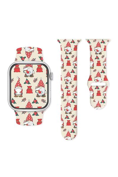 REDz Accessories Curea Gnomes And Gifts, Sport, pentru Apple Watch, design de Crăciun, silicon, crem - 38/40/41 mm