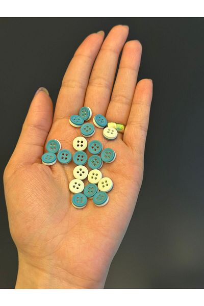 Gönülden Tasarım 20 Pcs 1 cm Double Sided Blue White Buttons Set