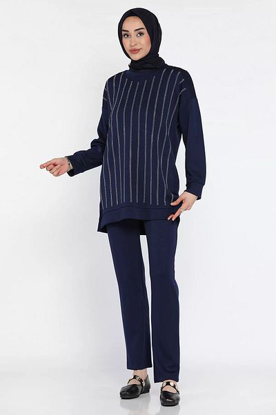 julude Σετ δύο τεμαχίων παντελόνι με λαιμόκοψη Navy Blue Stone Hijab